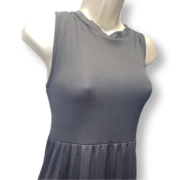 NWOT - Gray Ribbed High Neck Sleeveless Mini Dress - Size Medium - Picture 3 of 4